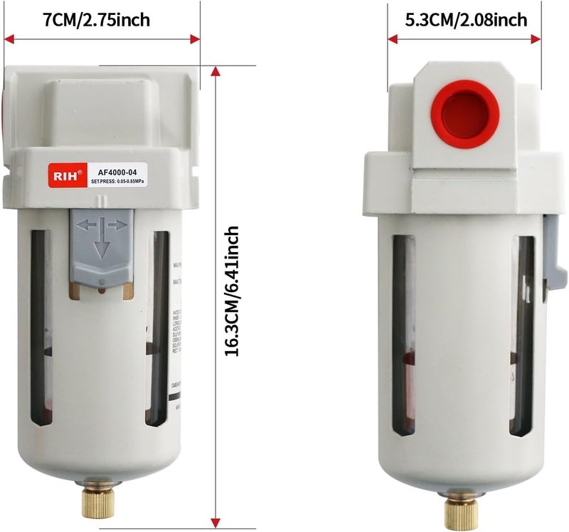 RH 1/2" NPT Air Dryer for Compressor, Air compressor water separator,air compressor filter,AF4000-04 Manual Drain,5 Micron Brass Element, Poly Bowl 0-150 psi 5μm - Image 1